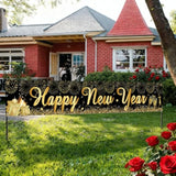 Happy New Year Yard Sign Banner 20x120in Black Gold 2026 Party Decor