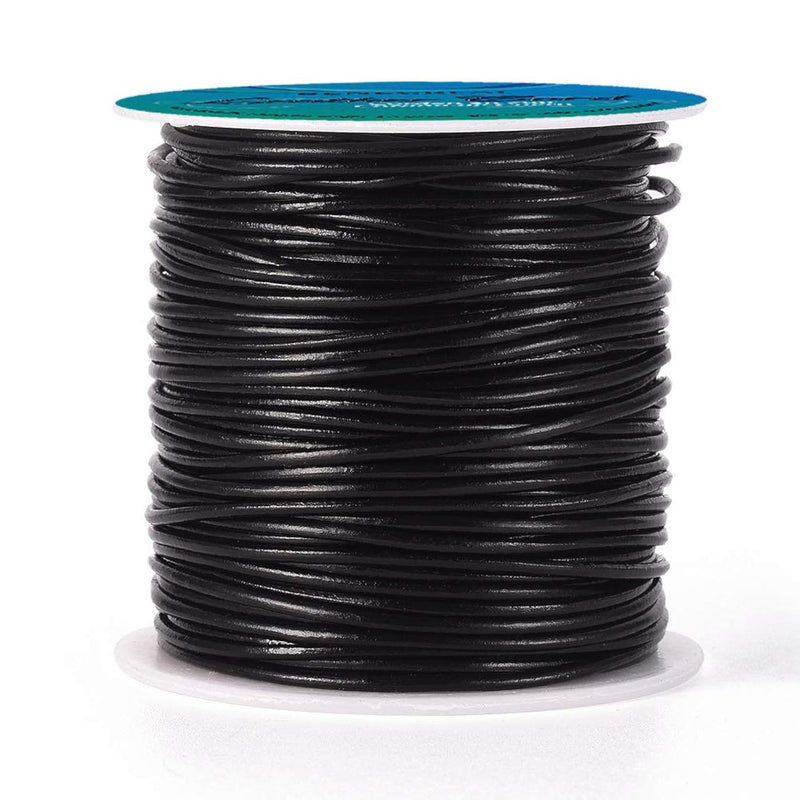 50 Yards 1.5Mm Round Genuine Leather Cord Black Leather Cord String For Bracel