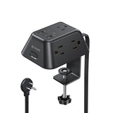 Desk Clamp Power Strip 5 Outlets 3 USB Ports 6FT Extension Cord Wall Mount Charging Station Black