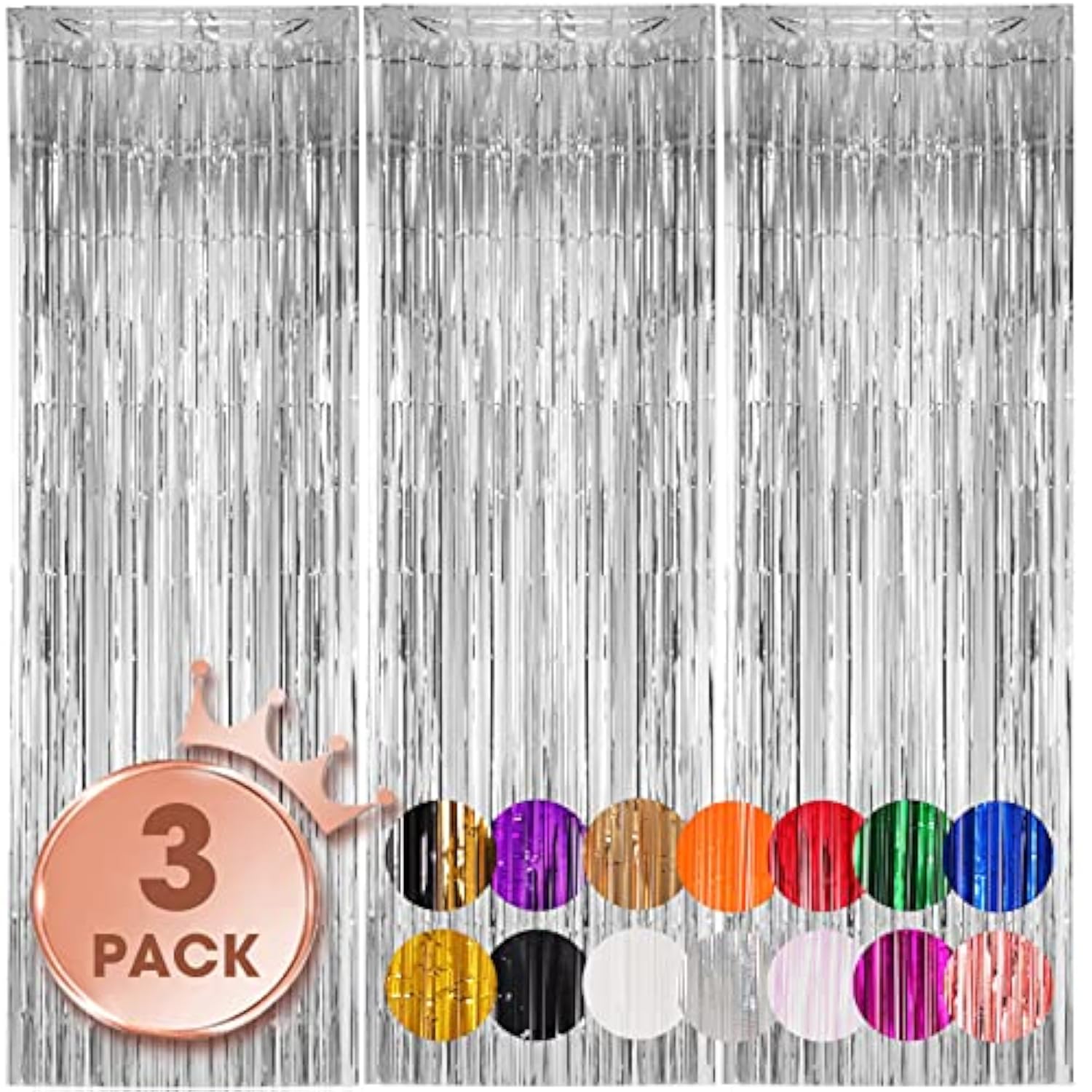 3 Pack Silver Foil Fringe Backdrop 3.3x8.2ft Party Tinsel Curtains
