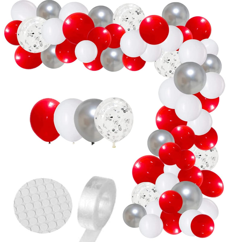 Red White Silver Balloon Garland Arch Kit - 122Pcs Red White Balloons