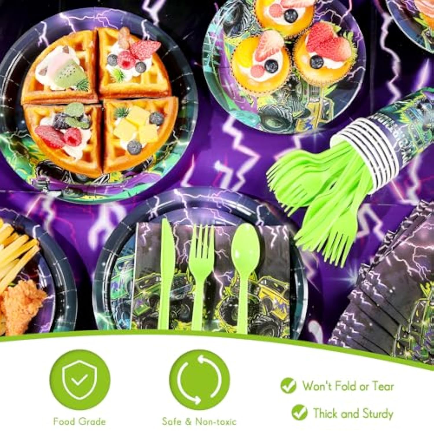 172 Pieces Truck Party Decorations Set Happy Truck Birthday Tableware Theme Disposable Dinnerware Tableware Kit Serves For 24 Guests Themed Birthday Party Supplies