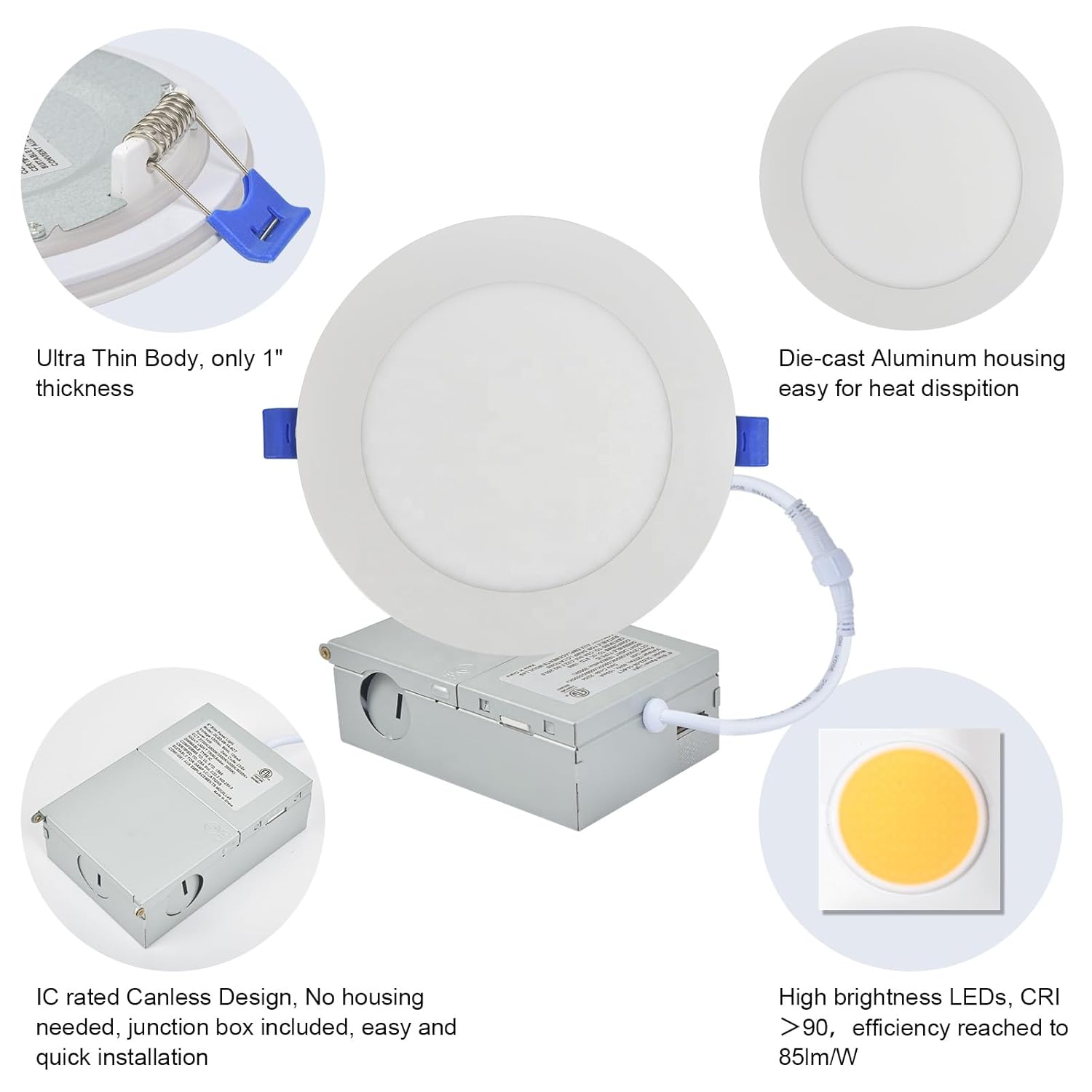 Puzzle Smart Downlight Recessed Ceiling Light With 12 Pack-6 Inch, Etc Certified, 90+Cri, Dimmable 3000K To 5000K, Wet&Damp Rated For Bathroom/Kitchen
