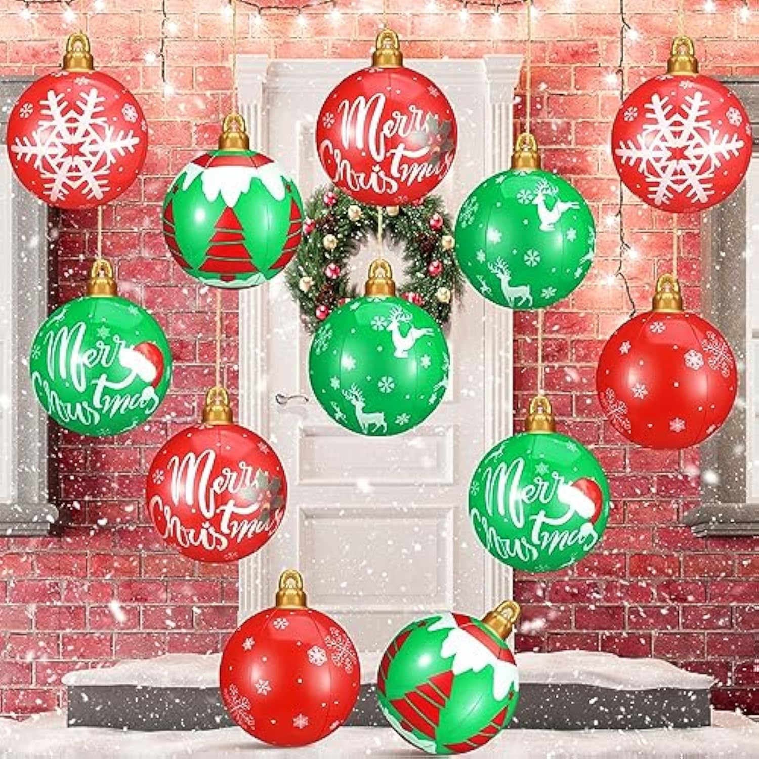 12 Pcs Inflatable Christmas Ball Outdoor Decorations 9 Inches Blow Up Christmas Red Green Balls Large For Xmas Yard Lawn
