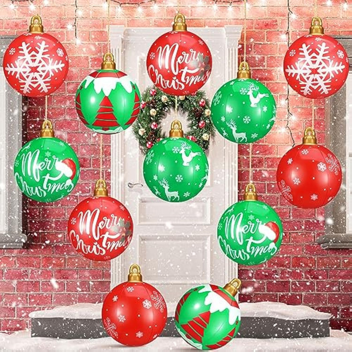 12 Pcs Inflatable Christmas Ball Outdoor Decorations 9 Inches Blow Up Christmas Red Green Balls Large For Xmas Yard Lawn