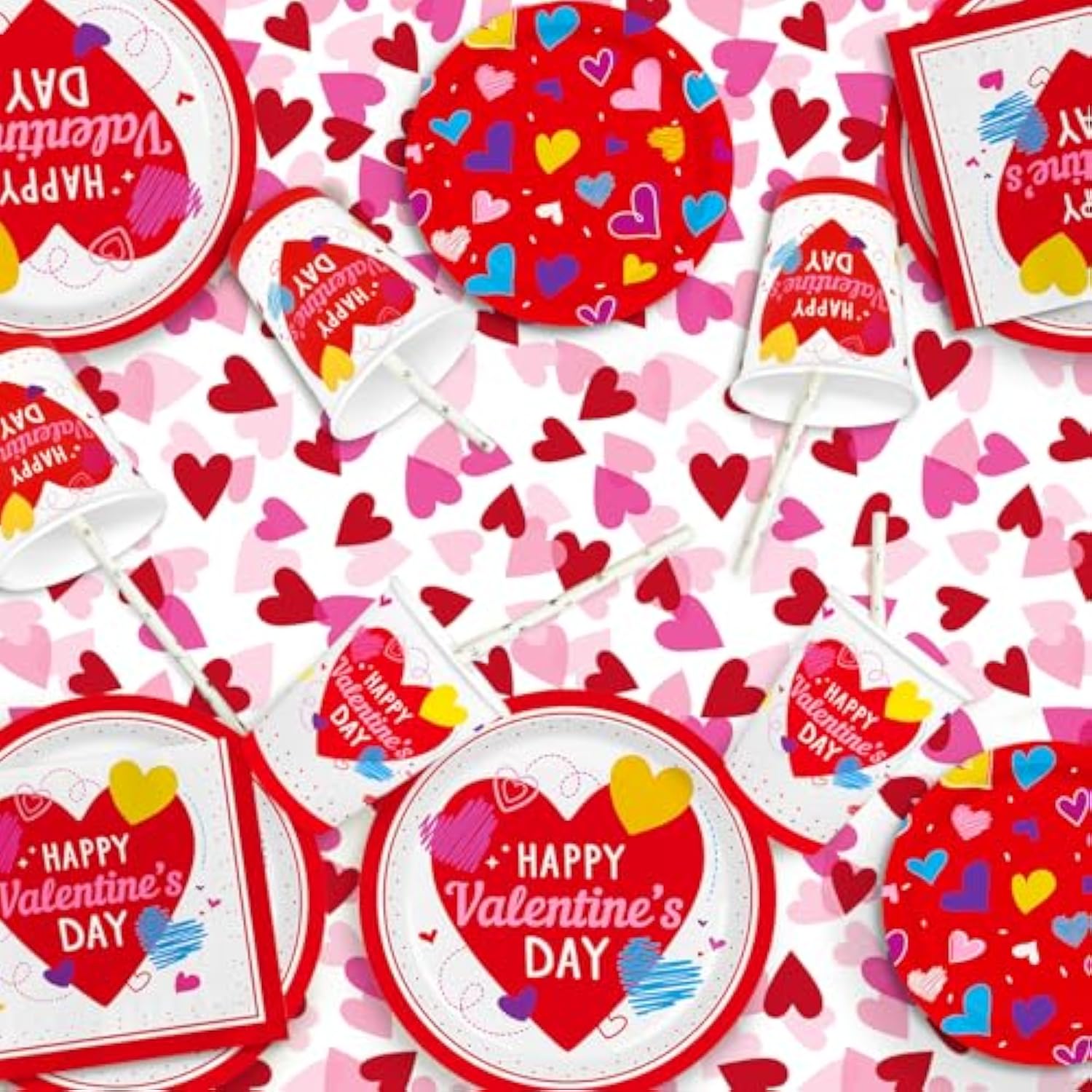 Valentine'S Day Party Supplies Set For 25 - Elegant Disposable Paper Plates, Napkins, Cups, Tablecloth & Banner, Valentine'S Day Party Decorations