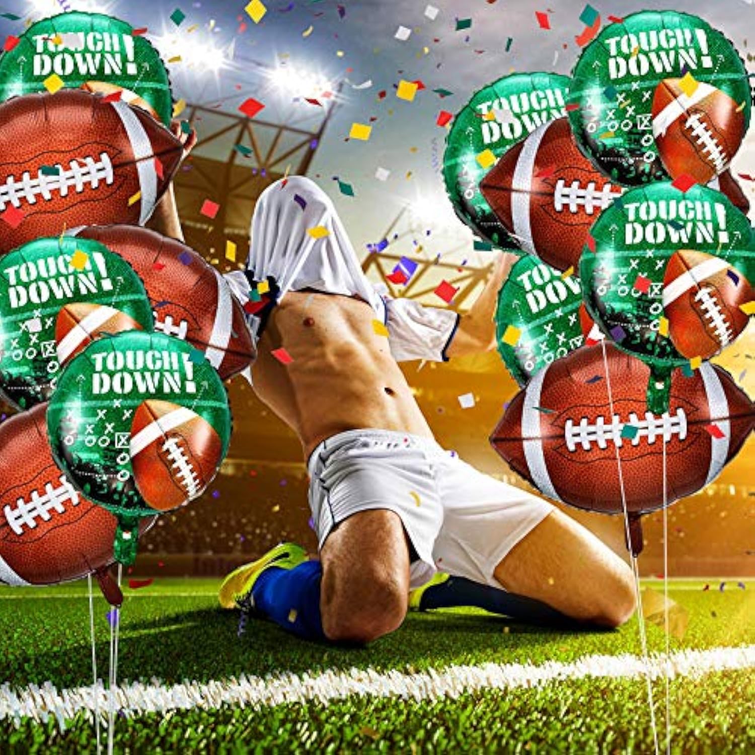 6 Pieces 26 & 18 Inch Football Balloons Set Football Party Decorations Sports Foil Rugby Ball Balloons For Birthday Tailgate Game Day, Sports Event(12 Pieces)
