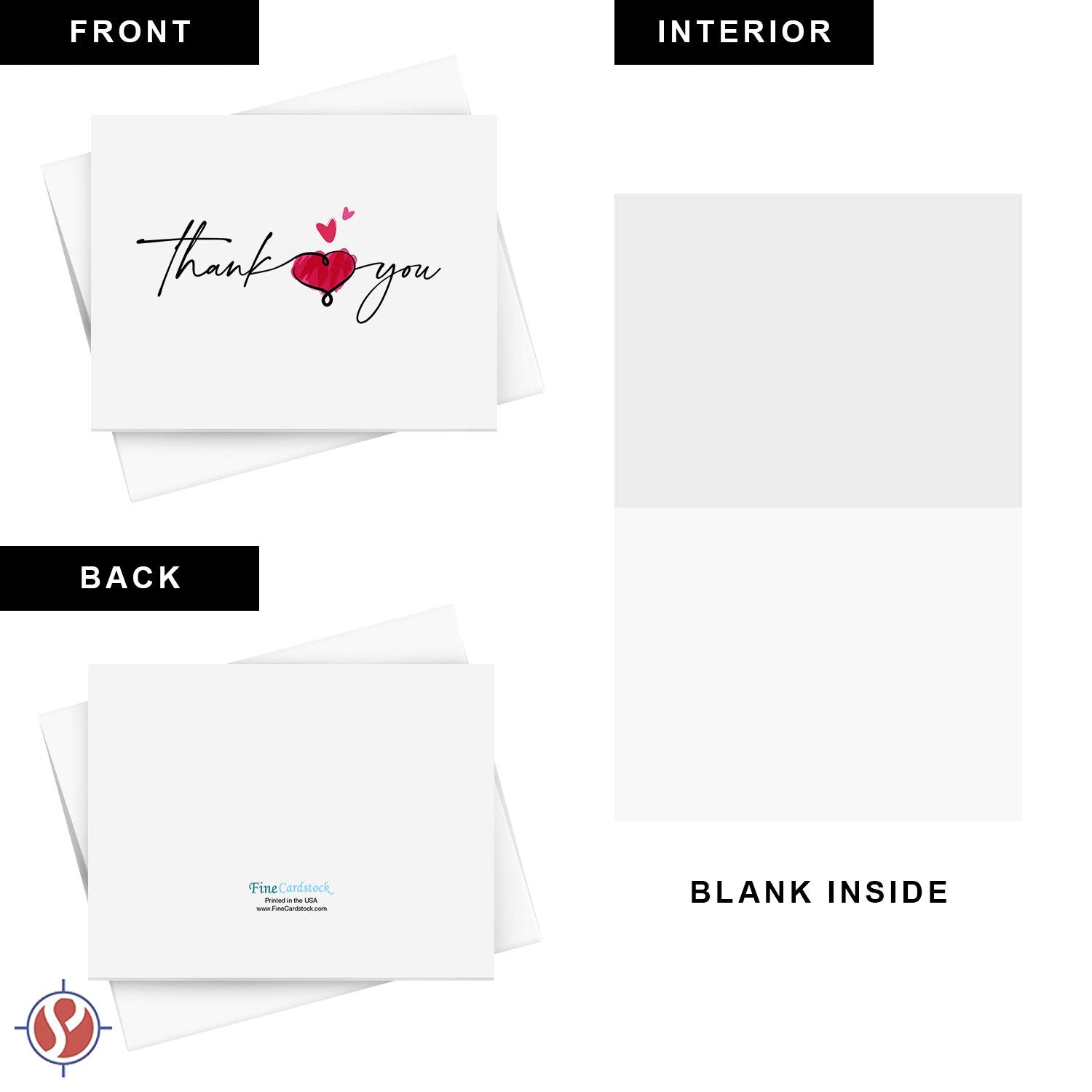 Thank You Greeting Cards And Envelopes – Love Heart Cute Script Artistic Appreciation Cards For Valentine'S Day, Weddings, Anniversaries, Bridal Showers, Birthdays – 4.25" X 5.5" – 10 Per Pack