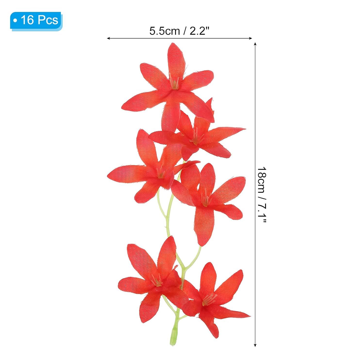 7 Inch Artificial Orchid Flower, 16 Pcs Floating Candles Simulation Flower Cylinder Vase Fillers For Home Wedding Decoration, Red