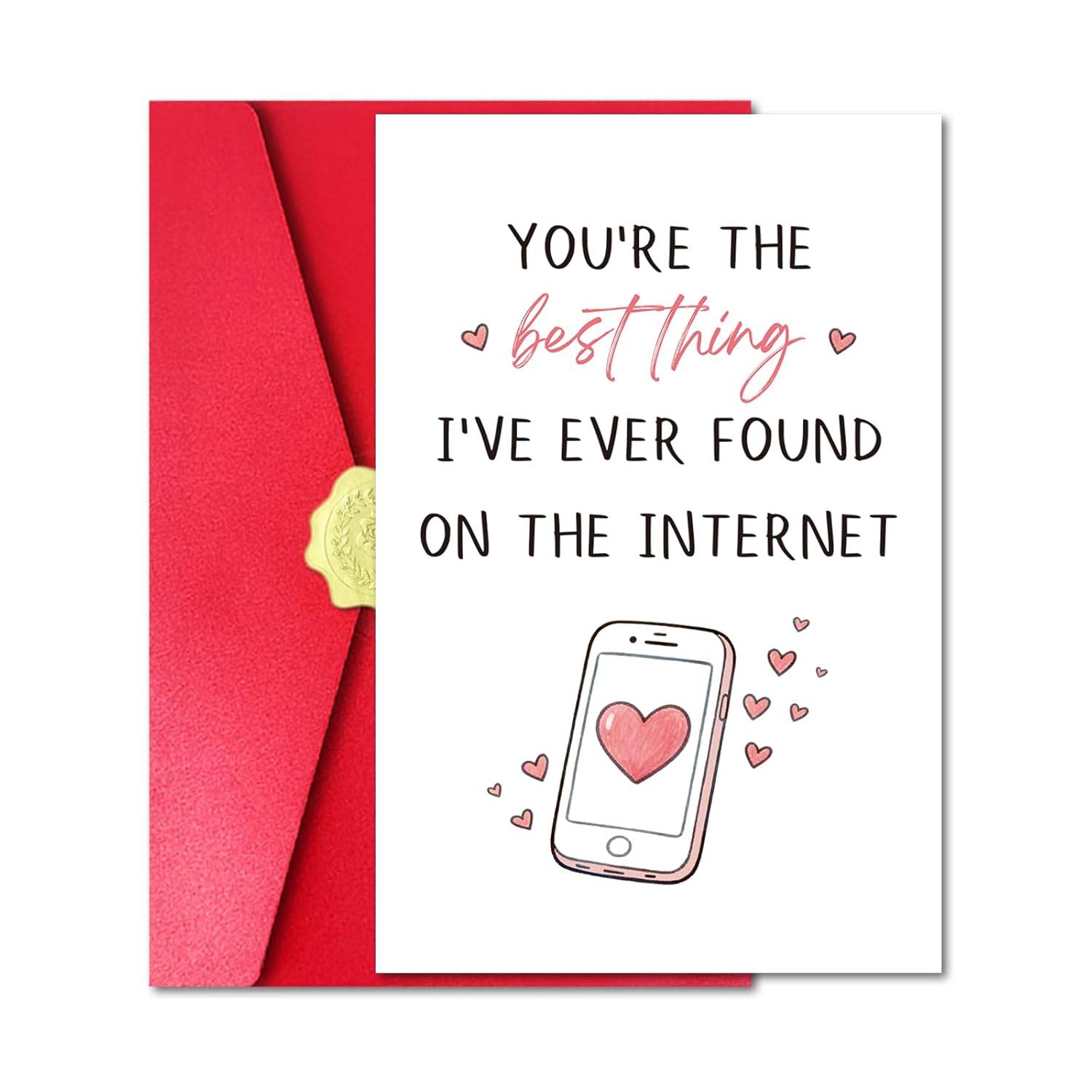 Romantic Valentine’S Day Card For Boyfriend Girlfriend, Sweet Valentine’S Day Card With Red Envelope And Sticker For Him Her Friend, You'Re The Best Thing I'Ve Ever Found On The Internet