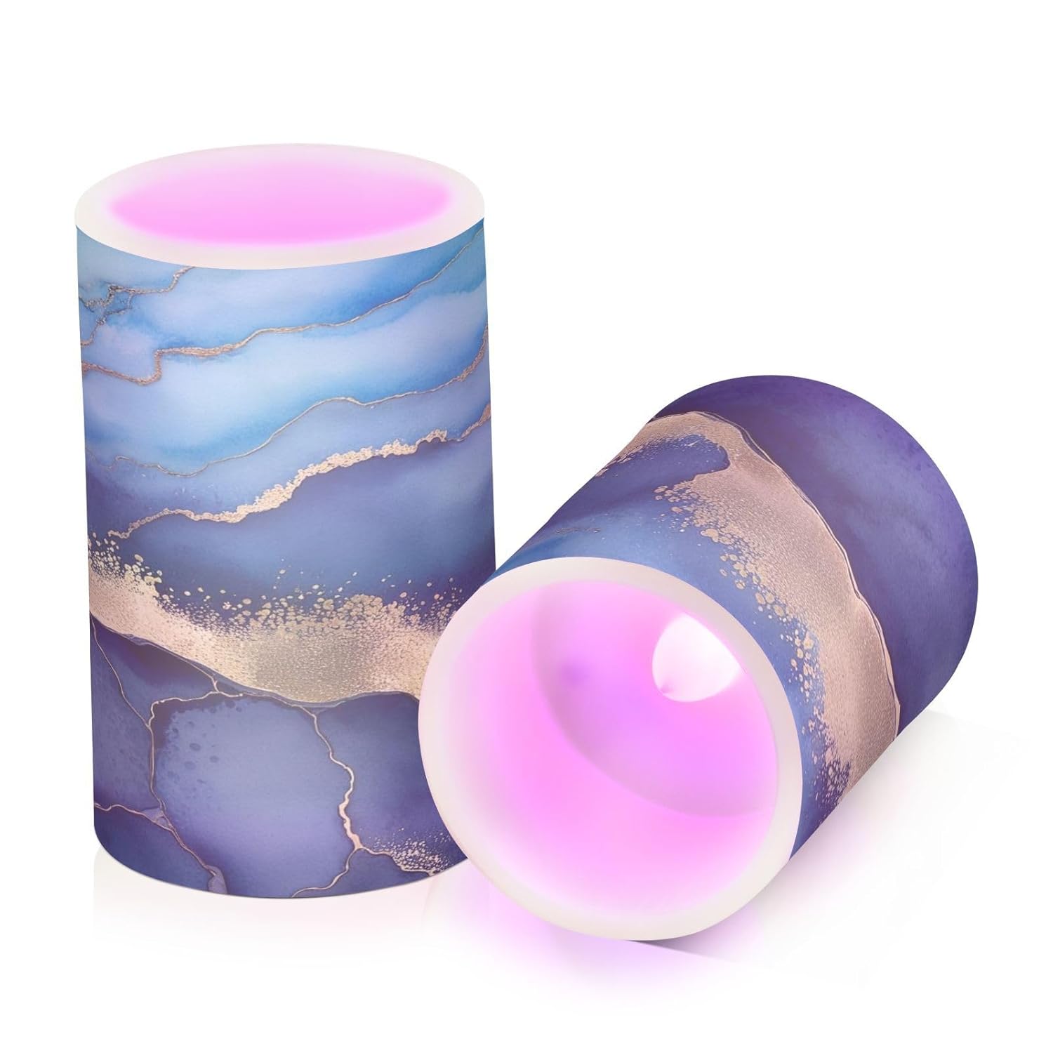 Blue Marble Flameless Candles With Remote Control And Timer, Adjustable Brightness Long Lasting Battery Operated Led Pillar Candles For Indoor Outdoor Party Holiday Home Decor, 2 Pack