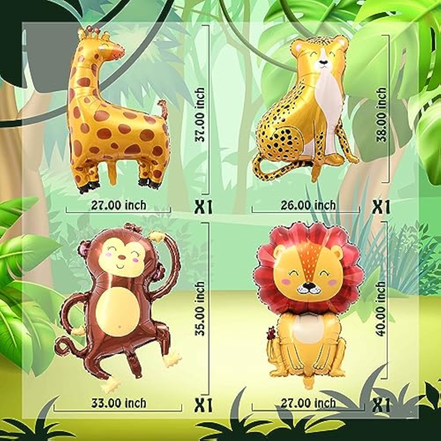 9Pcs Safari Jungle Animal Balloons, Wild One Party Decor with Elephant, Monkey & More