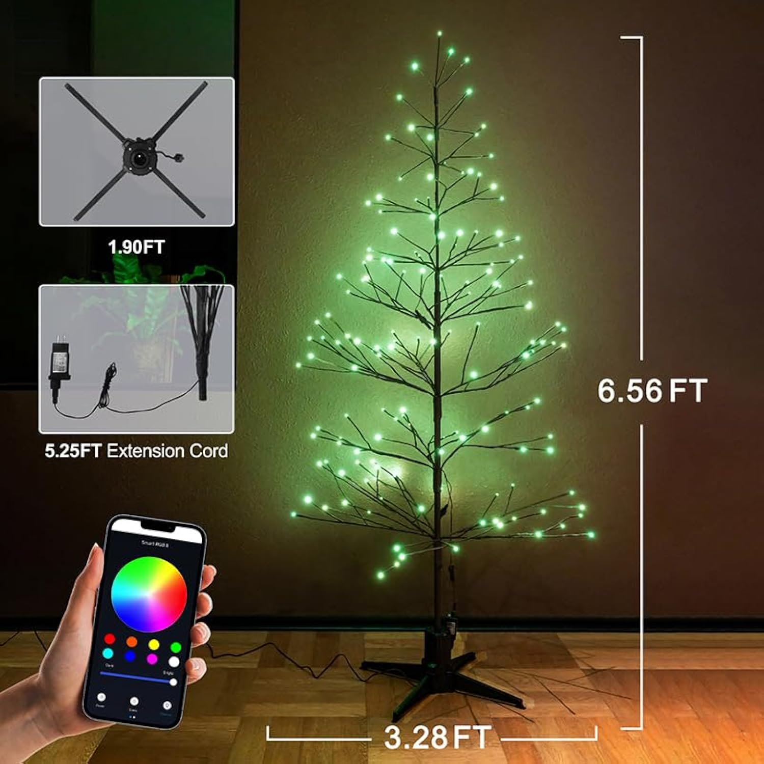 6.5Ft Led Pre-Lit Artificial Tree With 153 Lights Warm And Rgb, Indoor Outdoor Patio Decor, 360° Rotating Stand Displays, Easy Pop-Up Assembly, Outdoor Lighted Holiday Displays