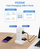 Power Strip Tower Surge Protector 12 Outlets PD20W USB C Fast Charging 10FT Extension Cord White