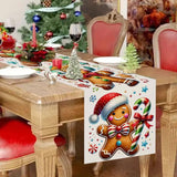 Gingerbread Man Merry Christmas Table Runner, Winter Xmas Holiday Kitchen Dining Table Decoration For Home Party Decor 13X72 Inch