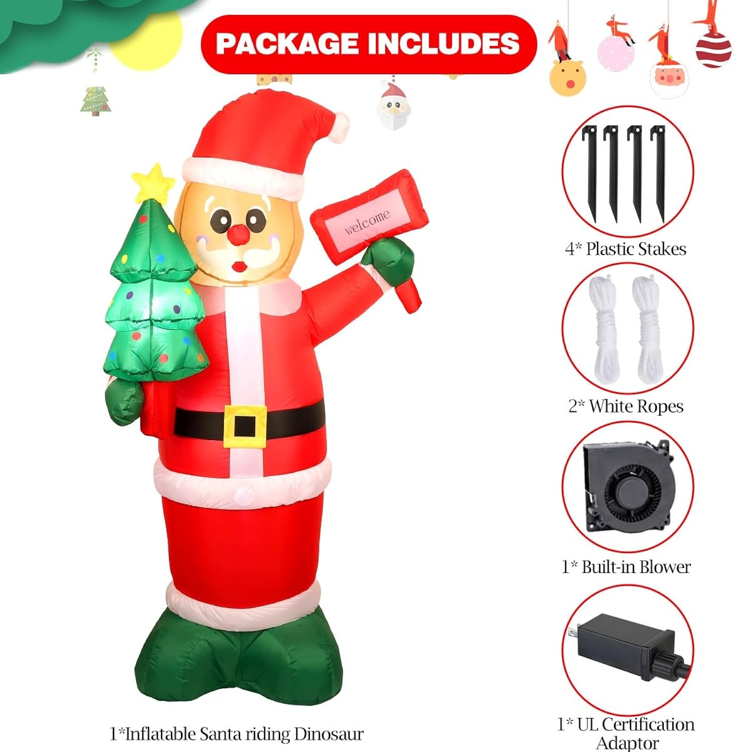 6Ft Christmas Inflatable Outdoor Decorations, Xmas Blow Up Santa Claus With Led Lights & Gift Box, Giant Christmas Infla