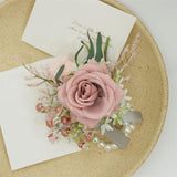 Wrist Corsage And Boutonniere Set Artificial Rose Flowers Accessories For Groom Bride Groomsmen Bridesmaids Wedding Party Prom Suit - Pink B 2 Pieces
