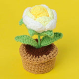 2 Pieces Handmade Crochet Flowers Small Potted Artificial Rose Flowers For Car Dashboard Home Office Table Centerpiece Shelf Decor,Gradient Purple+Yellow