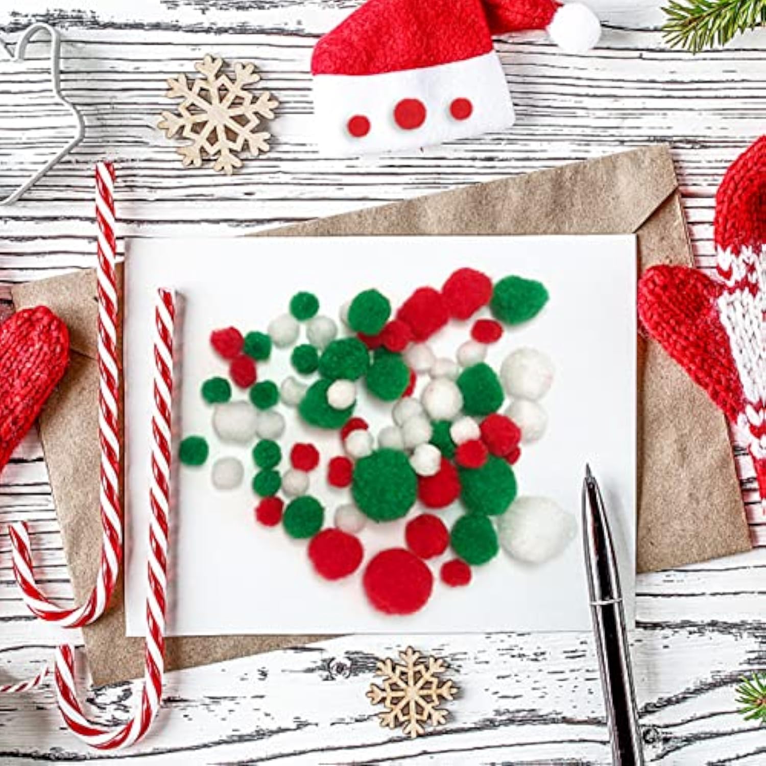 1200 Pieces Christmas Pom Pom Fluffy Pom Poms Mini Pom Balls For Craft Making And Christmas Decorations (4 Sizes, White, Green, Red)