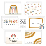 Modern Rainbow Thank You Cards / 24 Baby Shower Birthday Note Cards With White Envelopes / 6 Adorable All Occasion Thanks Greeting Card Set Designs / 3 1/2" X 4 7/8" Appreciation Gratitude Cards