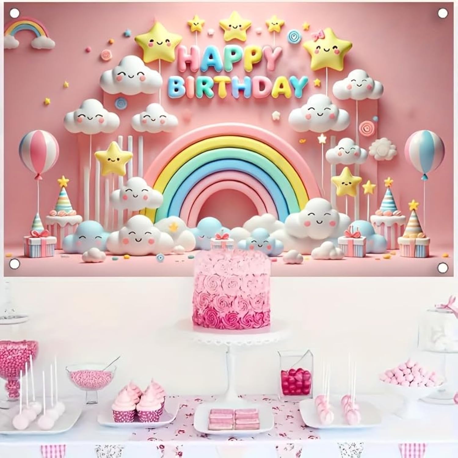 Rainbow Birthday Backdrop: 71"x43" Kids' Party Banner