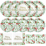 Christmas Party Supplies, Serve 50, Christmas Seasonal Holly Tableware Includes: Paper Dinner Plates, Dessert Plates, Luncheon Napkins And Beverage Napkins, Great For Party Decorations