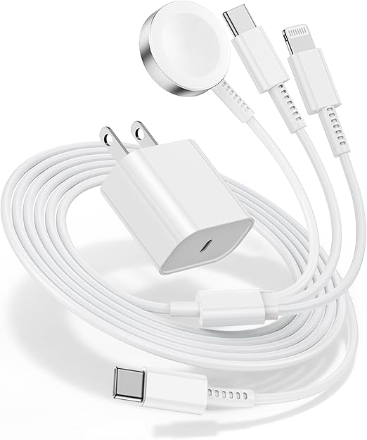 3 in 1 Fast Charging Cable with 20W USB C Charger 6FT for Apple Watch iPhone
