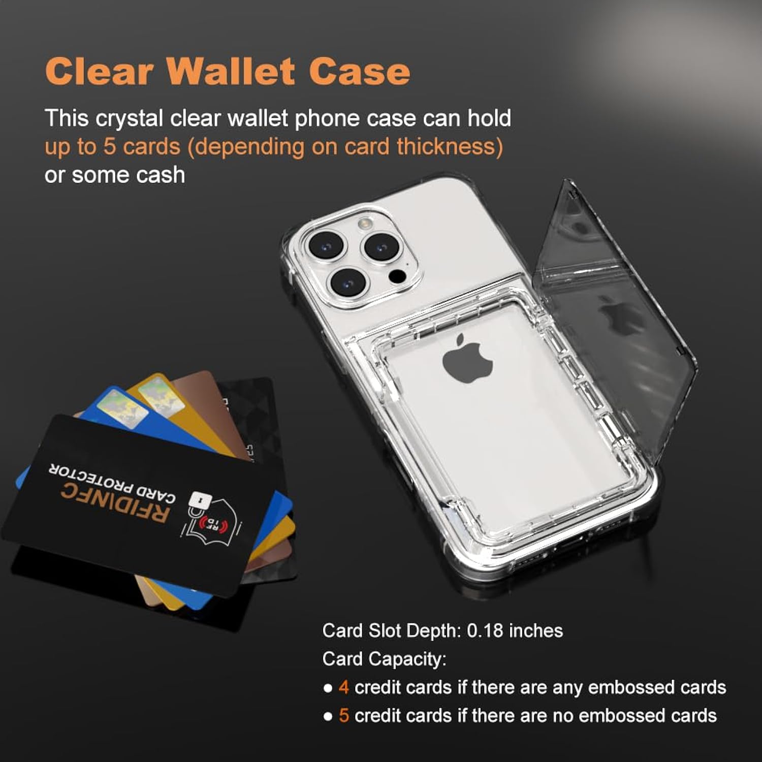 For Iphone 16 Pro Max Clear Wallet Case With Rfid Blocking Card, Up To 5 Cards, Hybrid Protective Case With Card Holder, Tpu + Pc, Anti-Yellowing, 6.9" 2024