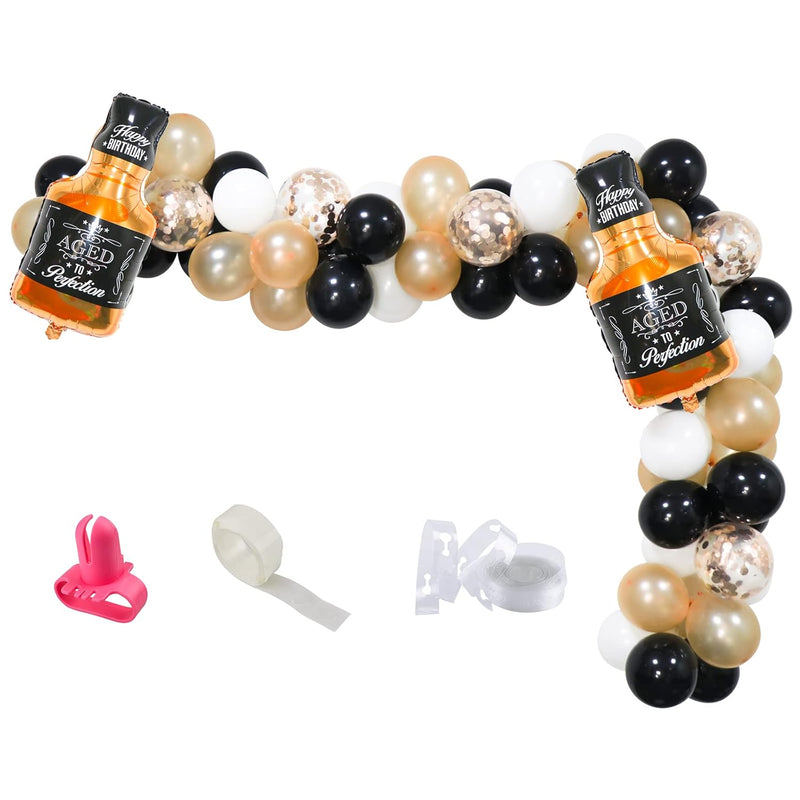 Whiskey Balloons Garland Arch Kit, Black White Champagne Gold Confetti