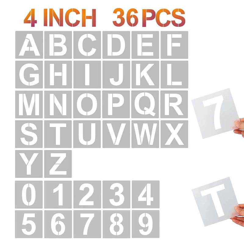 4 Inch Letter Stencils And Numbers, 36 Pcs Alphabet Art Craft Stencils, Reusab