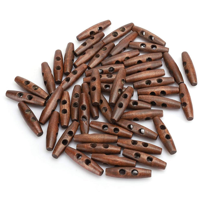 50Pcs Wood Toggle Buttons, Wood Sewing Horn Toggle Buttons 2 Holes Woo