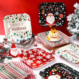 80 Pcs 7Inch Christmas Dessert Plates Christmas Disposable Plates Santa Xmas Square Dinner Plates For Merry Christmas Holiday Party Supplies, 4 Styles