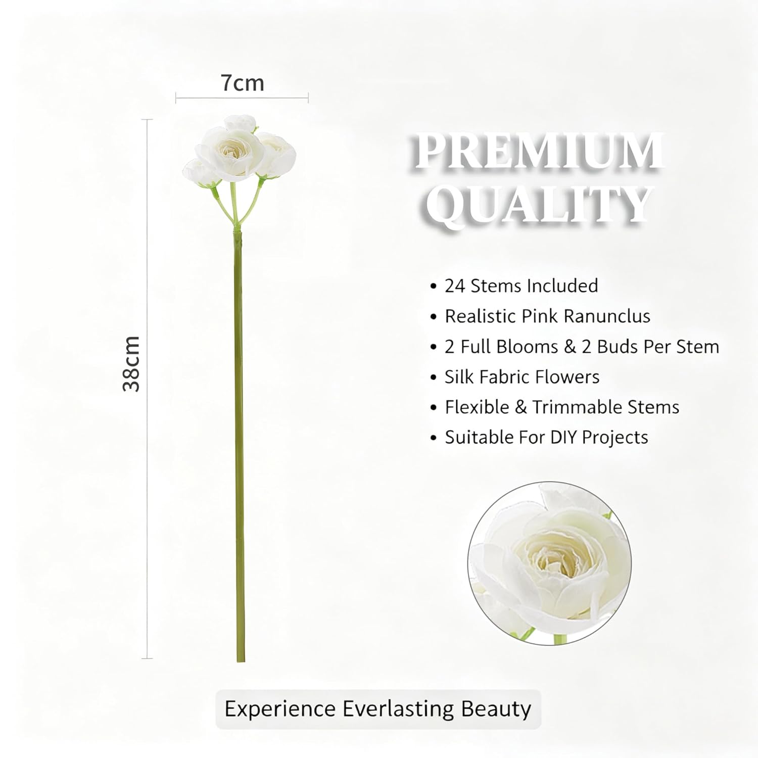 24 Pcs Ranunculus White Fake Flowers, Faux Flowers Bouquet With Long Trimmable Stems For Wedding Home Decor, Artificial Flowers For Decoration Centerpieces Bridal Shower Arrangements