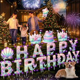 Happy Birthday Yard Sign With Led Lights, Mermaid Birthday Yard Signs Outdoor, 18 Pcs Large 16? Lawn Signs With Stakes, Weatherproof Birthday Party Decorations For Yard & Garden