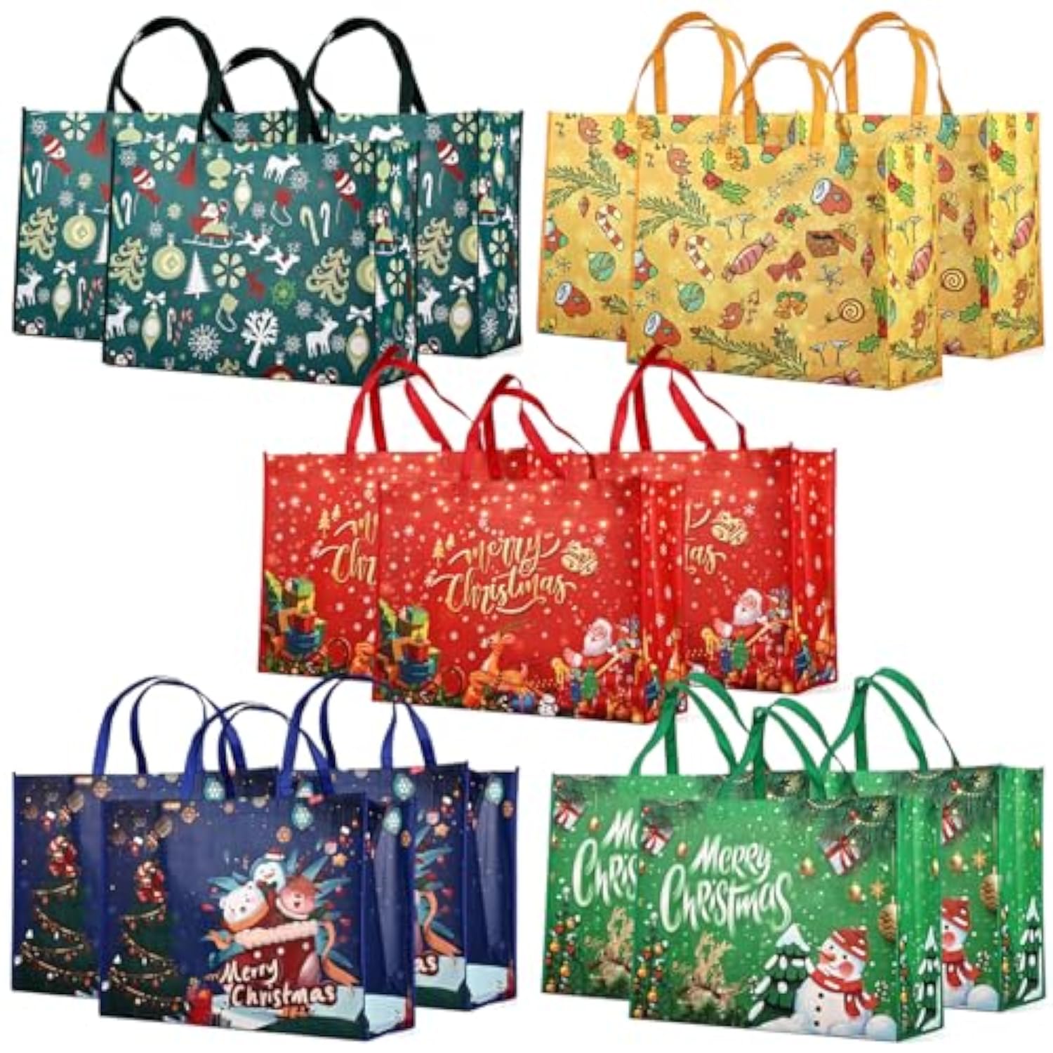 15Pcs Giant Christmas Gift Bags, Heavy Duty Treat Tote Grocery Bags With Handles, Sewing Non-Woven Jumbo Bags For Gifts Wrapping Shopping, Xmas Party Supplies, 21.26"×15.7"×7.9"