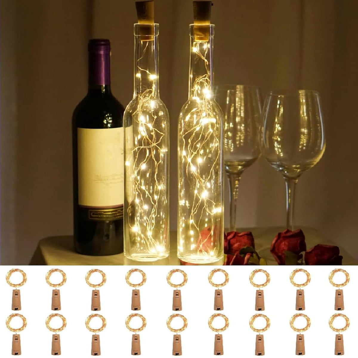 18 Pack Wine Bottle Cork Lights, 20 Led Waterproof Fairy String Lights With Batteries For Diy Jars, Weddings, Christmas,