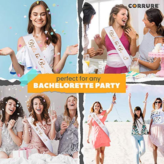 'Bride To Be' Bachelorette Party Sash - Bridal Shower White Satin Sash With Rose Gold Foil Lettering - Hen Party Decorations Supplies Accessories, Wedding Engagement Party Favors Gift