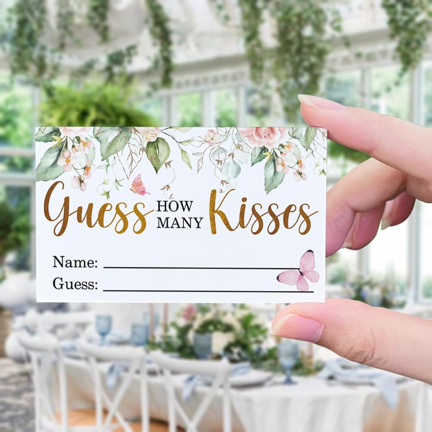 How Many Kisses Bridal Shower Party Game Kit(1 Standing Sign-50 Guessing Cards) Pink Floral Games And Favors For Guests, Bridal Shower Wedding Games Cards For Bride Groom Bachelorette Party Wedding Party Favor