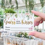 How Many Kisses Bridal Shower Party Game Kit(1 Standing Sign-50 Guessing Cards) Pink Floral Games And Favors For Guests, Bridal Shower Wedding Games Cards For Bride Groom Bachelorette Party Wedding Party Favor