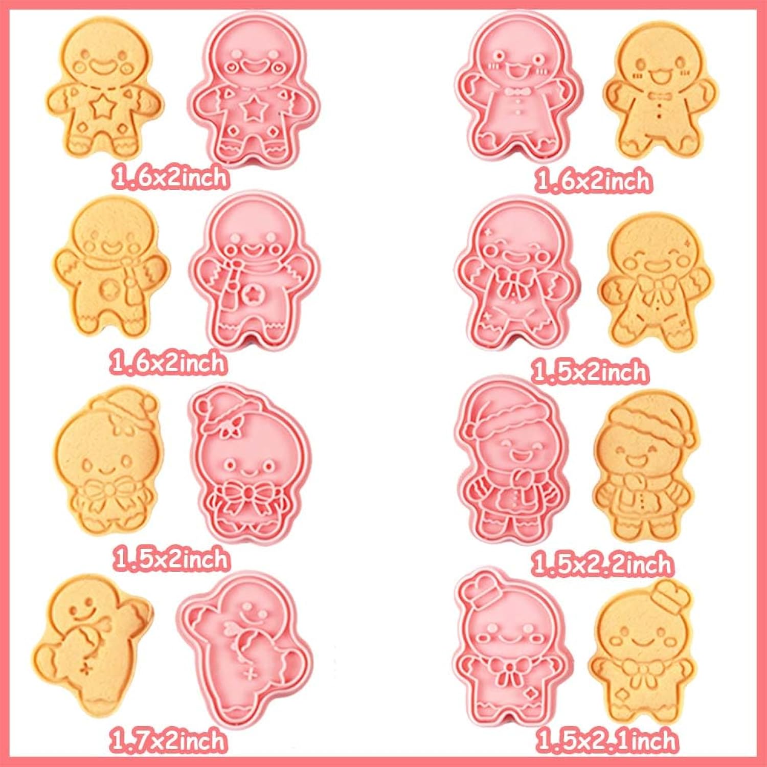 8 Mini Gingerbread Man Cookie Cutters, 3D Raised Christmas Design Cookie Stamps, Mini Funny Gingerbread Molds, Christmas Ornament Cookie Cutter Set Suit For Frosting Decoration(Gingerbread Man-1)