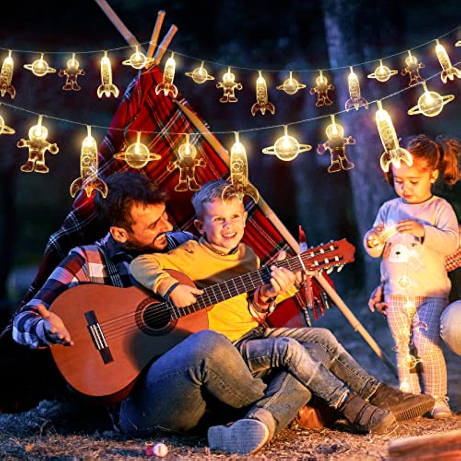 20 Led Children'S Room Led String Light Astronaut Spaceship Rocket Pendants Holiday Party Lights Wall Window Nursery Or