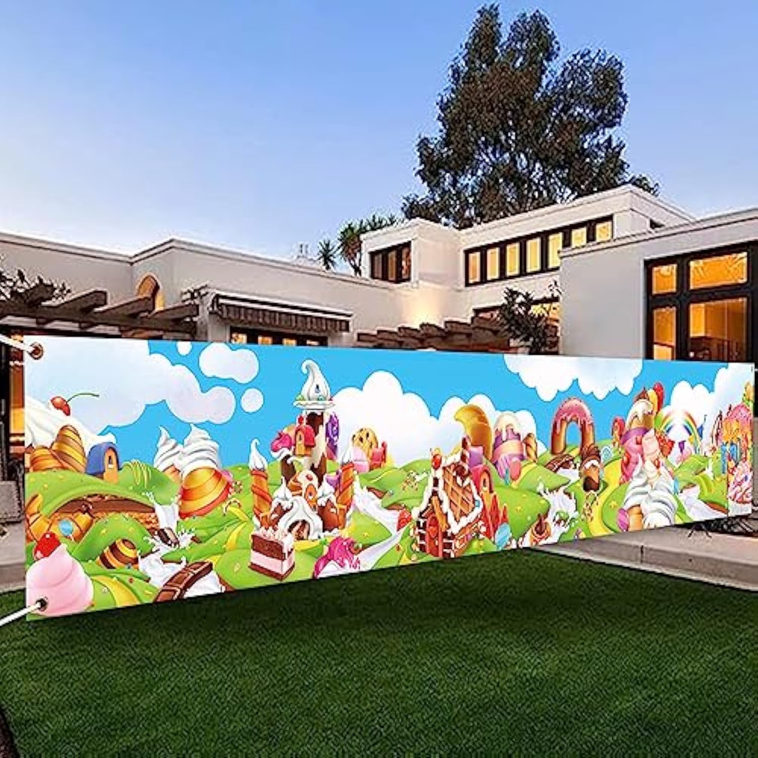 118 X 20 In Candyland Sweet Cartoon Rainbow Cupcake Ice Cream Castle Theme Yard Banner Sign Decorations Baby Shower Girls Birthday Party Cake Table Polyester Supplies