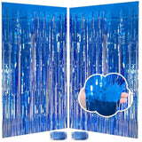 Blue Streamers Party Decorations 2-Pack 3.3x8.2Ft Glitter Foil Backdrop