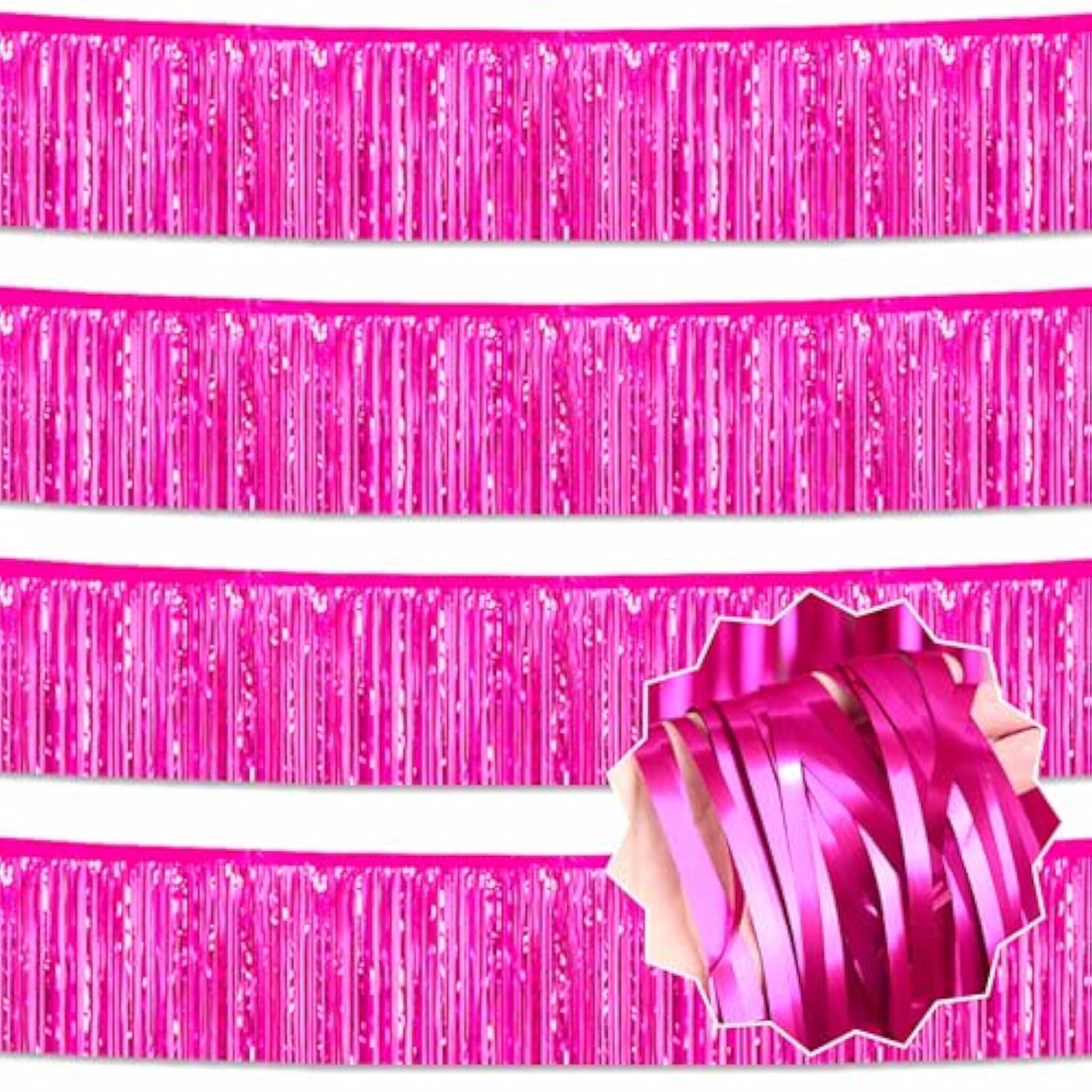 4 Pack 10 Ft Fuchsia Foil Fringe Garland Metallic Streamers Tinsel Banner Wall Hanging Garland Backdrop For Parade Floats, Halloween, Christmas, Thanksgiving, New Year Party Decorations
