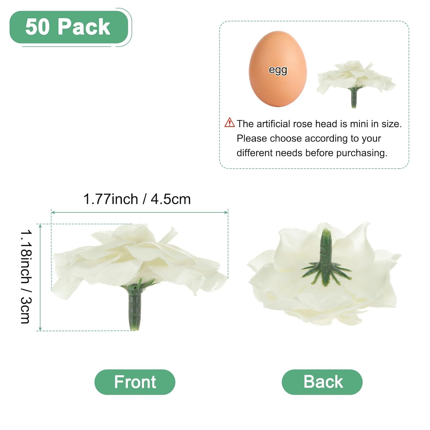 50-Pack Artificial Roses Heads, Silk Faux Rose Head For Wedding/Bouquet/Flower Wall/Diy Crafts/Party Decoration, Fake Bloom Flower Heads Buds [Cream White]