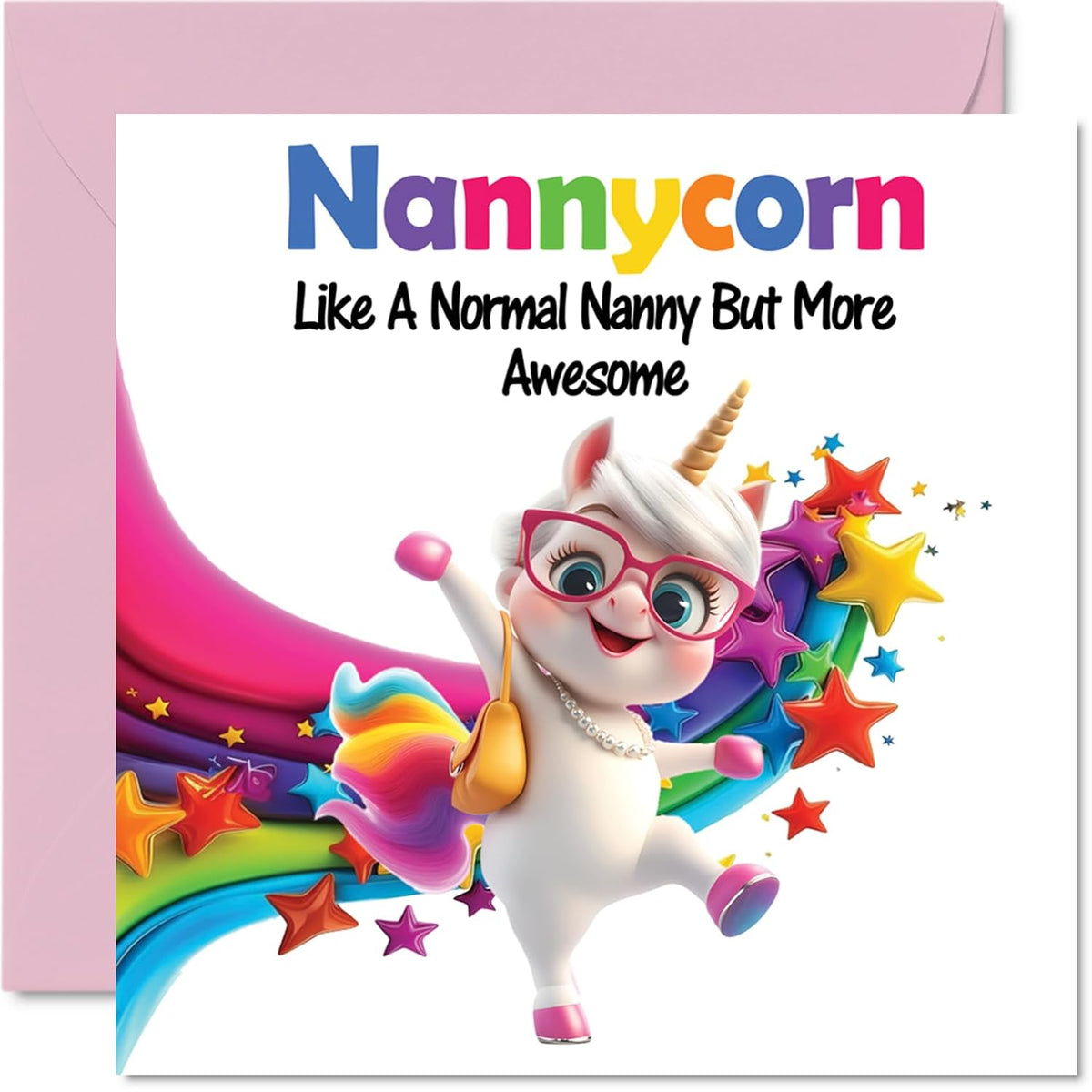 Nanny Birthday Card - Awesome Nannycorn - Happy Birthday Card For Nanny Grandma From Grandson Granddaughter, 5.7 X 5.7 Inch Unicorn Bday Greeting Cards