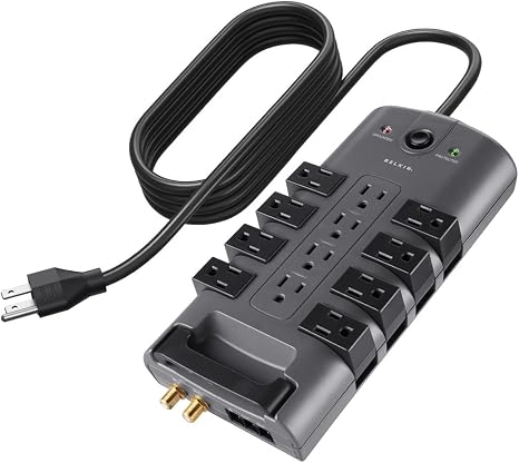 Surge Protector Power Strip 12 Outlets 8FT Flat Pivot Plug Extension Cord 4320J Heavy Duty