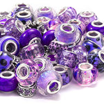 80 Pcs Assorted European Large Hole Beads, Spacer Glass Beads Rhinestone Metal Macrame Charms Supplies For Diy Crafts Bracelets Necklaces Jewelry Making(Purple)