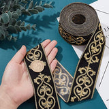 1.75 Inch Jacquard Ribbon, 4 Yards Hot Adhesive Floral Trim Black Gold
