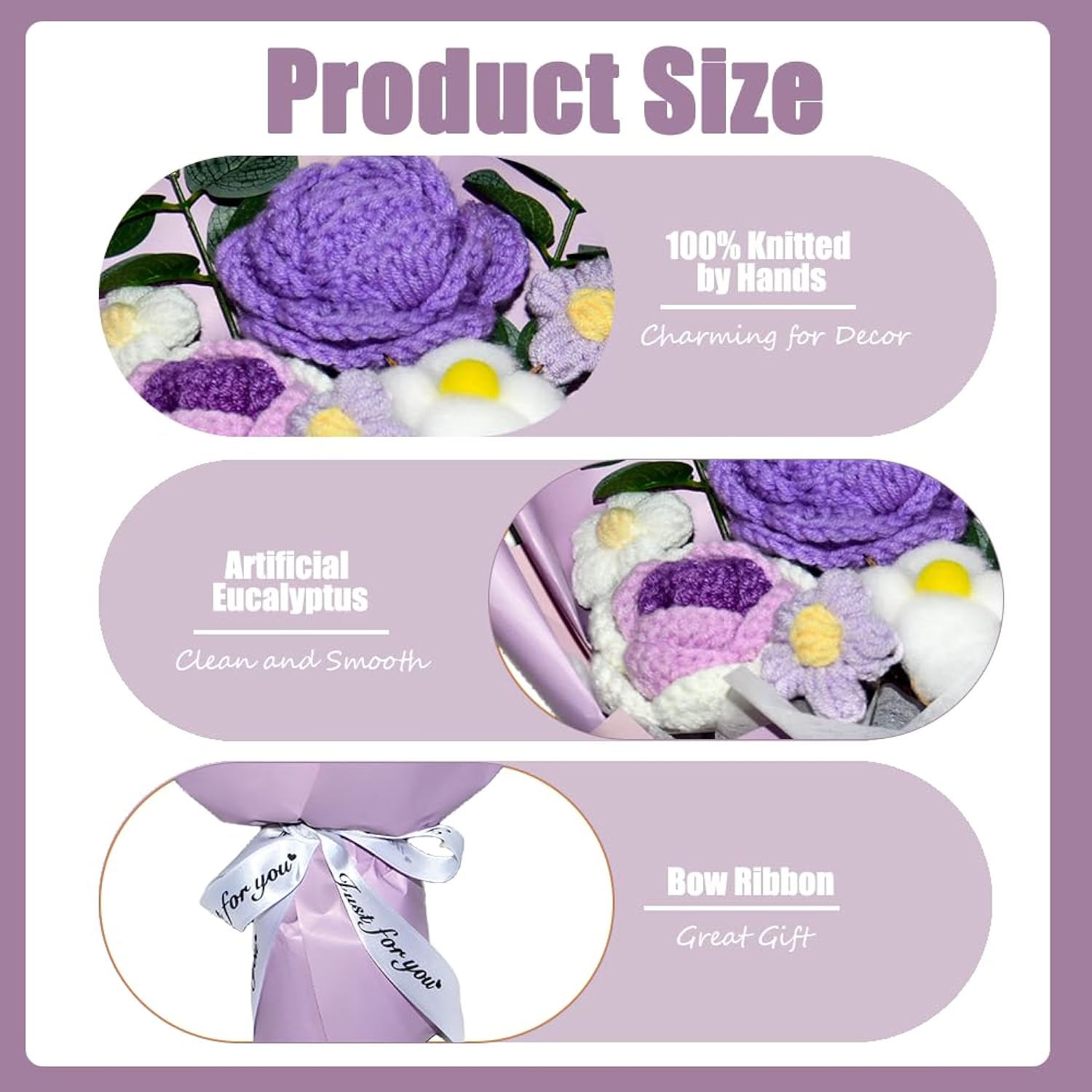 Crochet Handmade Flowers Bouquet For Women - Completed Crochet Rose Flowers Bouquet Gift For Best Friend Girlfriend Festival Wedding Graduation Anniversary (Purple)